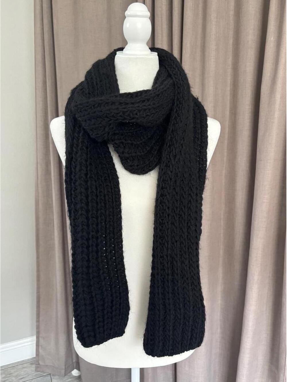 Italian Black Chunky Knit Scarf Alpaca Wool Blend Cintelli e Galluzzo